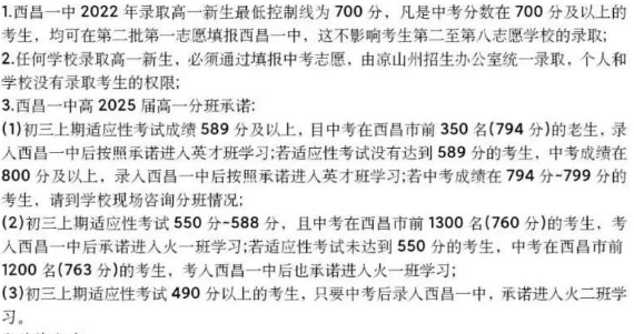2023年涼山州西昌市第一中學(xué)招生分?jǐn)?shù)是多少分？