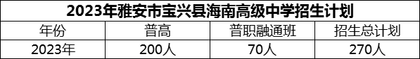 2024年雅安市寶興縣海南高級中學(xué)招生計(jì)劃是多少？