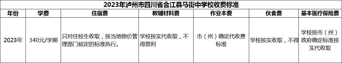 2024年瀘州市四川省合江縣馬街中學(xué)校學(xué)費(fèi)多少錢？