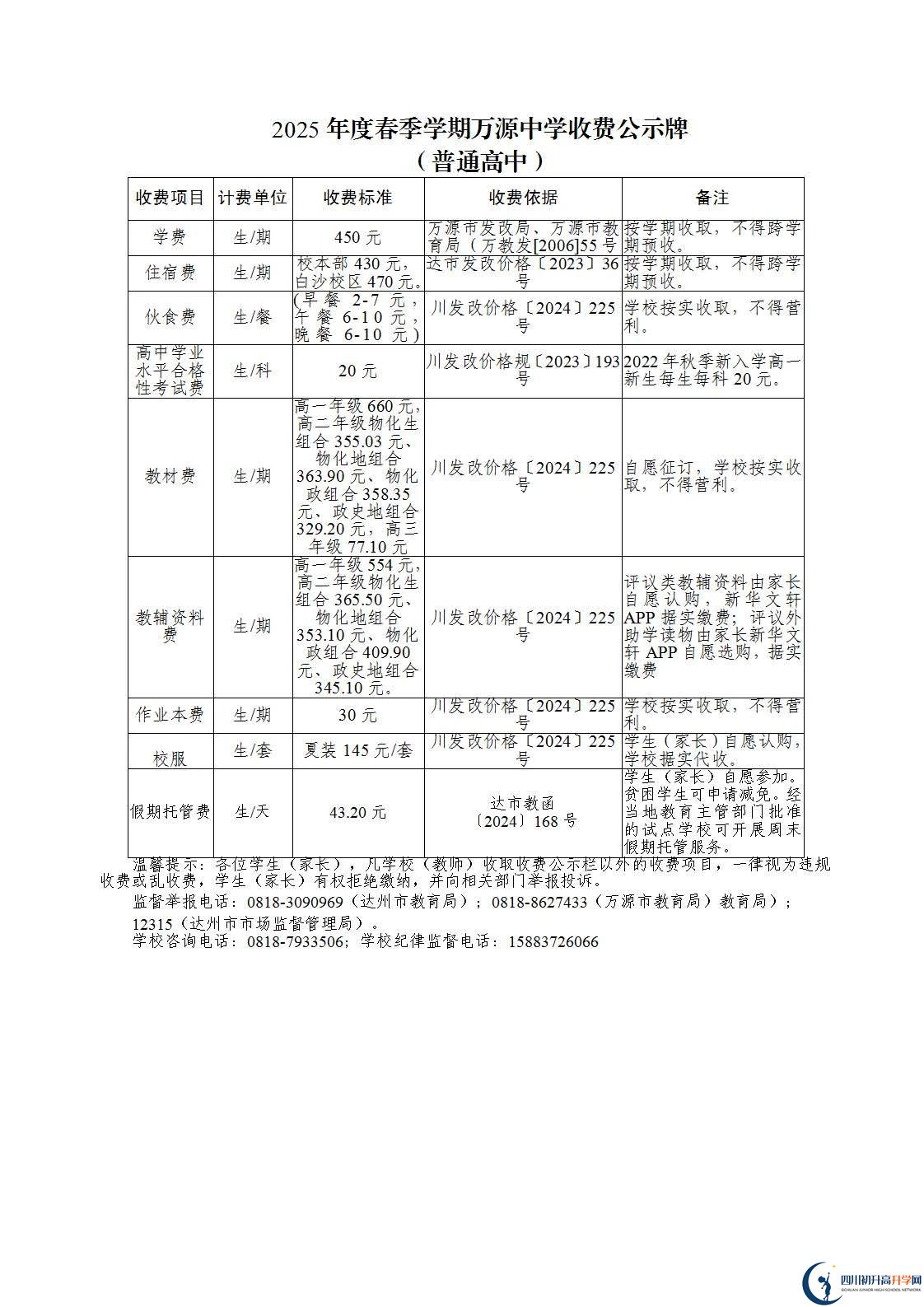 2026年達州市萬源中學(xué)學(xué)費多少錢？