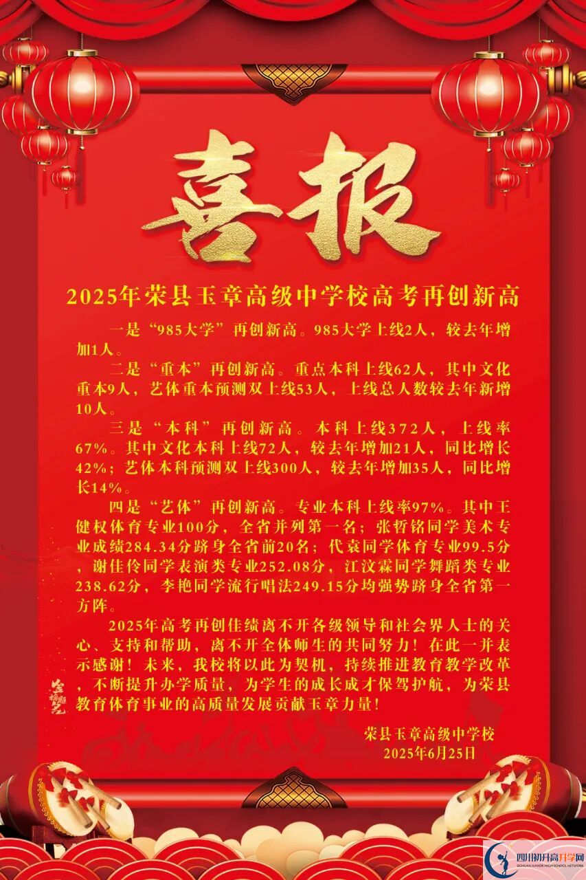 2026年自貢市四川榮縣玉章高級(jí)中學(xué)校升學(xué)率怎么樣？