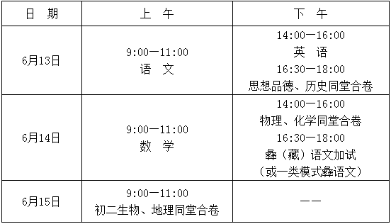 2020年涼山州中考時(shí)間是多久，會(huì)改變嗎？